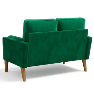 121CM Velvet Love Seat Green Couch with 2 Pillows