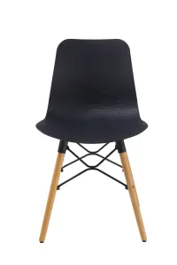 Set of 4 Black Textured Plastic Chairs with Wooden Metal Frame Legs