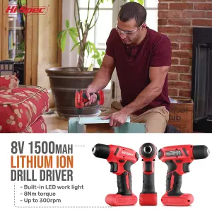 Red Cordless Drill Driver Set 8V Electric Screwdriver-With Battery-58 Pcs Kit