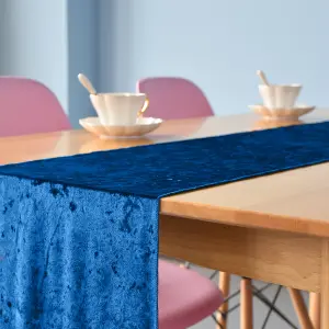 Neel Blue Crushed Velvet Table Runner, Royal Blue - 33cm x 274cm