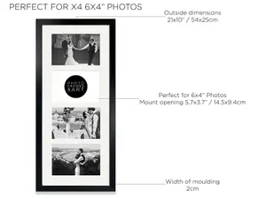 PF&A Oxford Black 20x8.5" Multi Picture Frame For x4 6x4" With Glass