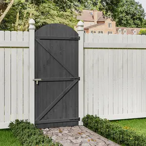 Grey Semi Braced Arch Top Strong Wooden Garden Gate with Latch H 210cm x W 90cm