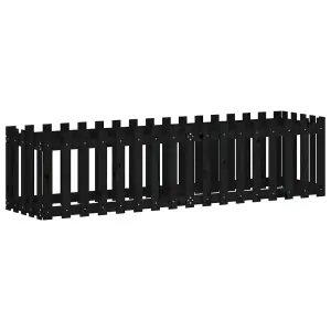 Berkfield Garden Raised Bed with Fence Design Black 200x50x50 cm Solid Wood Pine