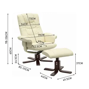 Beige Recliner Chair and Footstool Set,PU Leather Upholstered Swivel Reclining Armchair Lounger Sofa Chair with Ottoman