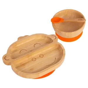 Tiny Dining - Children's Bamboo Suction Monkey Dinner Set - Orange