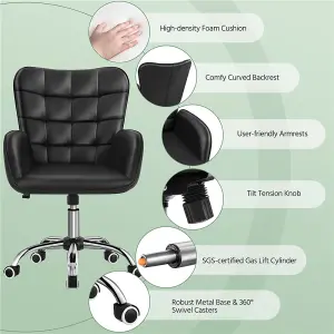 Yaheetech Faux Leather Desk Chair with Padded Armrests - Black