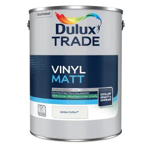 Dulux Trade Vinyl Matt White Cotton Velvet matt Wall paint, 5L