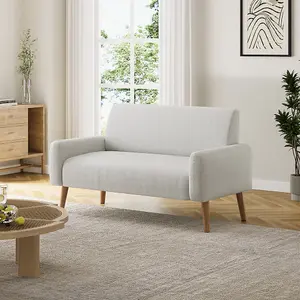 Beige 2 Seat Corduroy Sofa Double Sofa with Wooden Legs for Living Room Bedroom