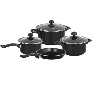 Black Non Stick 7 Pcs Cookware Set Cooking Casserole Pot Frying Pan Saucepan With Lids