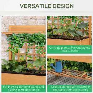 Outsunny Wooden Planter Raised Elevated Garden Bed w/ 2 Shelves, 105x40x135cm