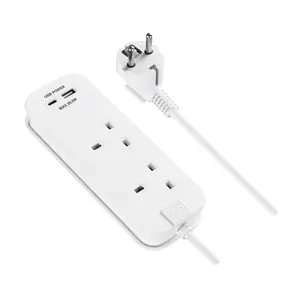 Masterplug White 13A 2 socket Travel extension lead with USB, 0.45m