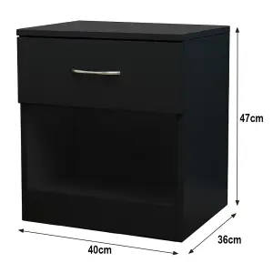 SunDaze Chest of Drawers Bedroom Furniture Bedside Cabinet with Handle 1 Drawer Black 40x36x47cm