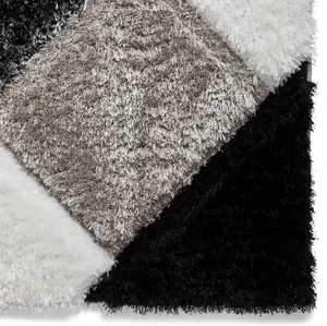 Black White Shaggy Geometric Modern Rug for Living Room Bedroom and Dining Room-80cm X 150cm