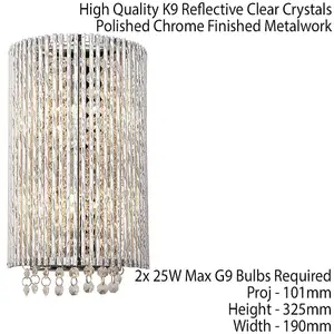 Modern Indoor Curved Wall Light Chrome Bar Cage & K9 Crystal Shade Bedside Lamp