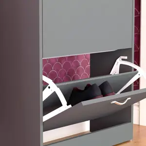 8 Pair Flip Down Shoe Storage Cabinet Organiser Hallway Furniture Grey