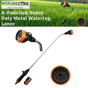 8-Function Watering Lance 83cm - Long Reach, Multi Jet Nozzle Lawn, Garden, Car Wash & Hanging Baskets - Includes Hose Connector