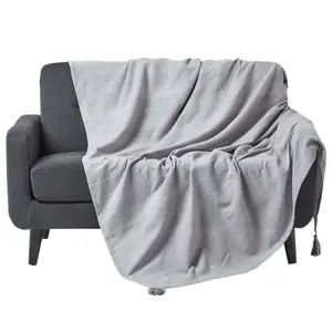 Homescapes Cotton Rajput Ribbed Silver Grey Throw, 225 x 360 cm