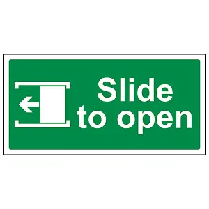 Slide To Open LEFT Door Safety Sign - Rigid Plastic - 300x150mm (x3)