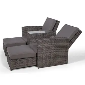 Giardino Nevada Double Reclining Rattan Sun Loungers Set - Grey