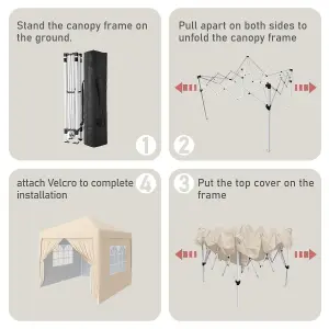 SunDaze Garden Pop Up Gazebo Party Tent Camping Marquee Canopy with 4 Sidewalls Carrying Bag Beige 3x3M