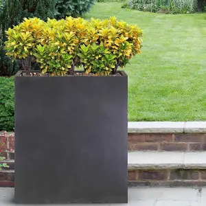 Set of 2 IDEALIST™ 92cm Tall Trough Garden Planters, Dark Grey Reinforced Stone Outdoor Large Plant Pots H92 L80 W30 cm, 227L