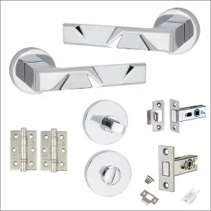 1 Set Nova Design Bathroom Complete Door Handle Set Polished Chrome Finish