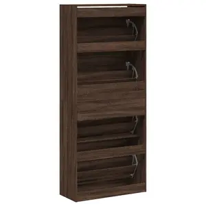 Berkfield Shoe Cabinet with 4 Flip-Drawers Brown Oak 80x34x187.5 cm