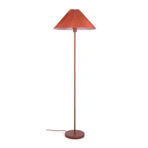 ValueLights Akira Burnt Orange Metal Floor Lamp with Pleated Lampshade - LED Bulb Included