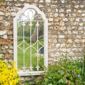 Large Decorative Lyon Garden Mirror - White French Distressed Wood, Metal & Glass Decor