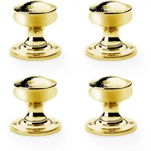 4 PACK - SOLID BRASS Mortice Hammered Georgian Door Knob - Polished Brass 50mm Diameter