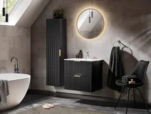 Bathroom Vanity Unit with Basin Black 800mm Vanity Cabinet with Sink Ribbed Textured Wall Hung Adel