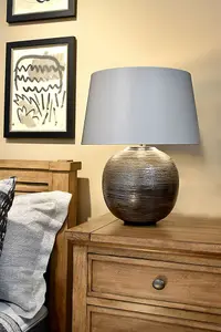 Table Lamp Textured Silver Glaze Silver Fabric Shade Finial Silver LED E27 60W