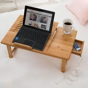 Laptop Stand - 4 angles of inclination, with drawer, storage space, USB dual fan, 55 x 35 x 26 cm - brown