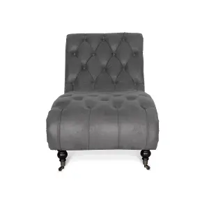 Chaise Lounge in Faux Leather Suede Grey Chesterfield