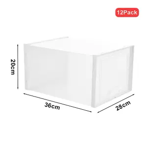 12 Pcs White Stackable Plastic Shoe Box Sneakers Storage Box Organiser, Fit Size up to 13.5