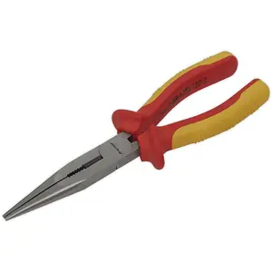 200mm Long Nose Pliers - Serrated Jaws - Hardened Cutting Edges - VDE Approved