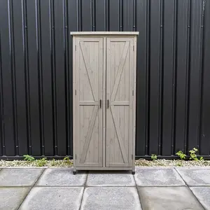 Tall Wooden Garden Storage Cabinet in Grey