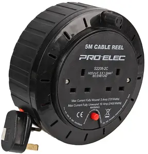 PRO ELEC - 2-Gang Cable Reel Mains Extension, 5m