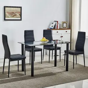 Dining Table and Chairs Set of 4 Kitchen Dining Table With 4 Chairs Glass Clear Table 4 Black Leather Chairs Kosy Koala