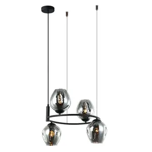 Luminosa Modern Hanging Pendant Black 4 Light  with Graphite Smoky Shade, E27