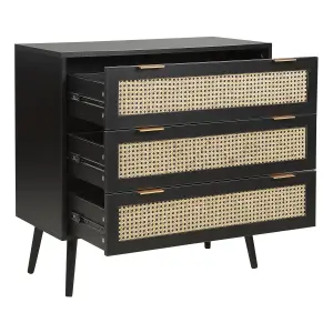 Rattan 3 Drawer Chest Black OPOCO