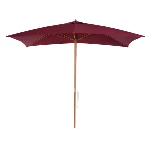 Outsunny Wooden Garden Parasol Sun Shade Patio Umbrella Canopy Wine Red