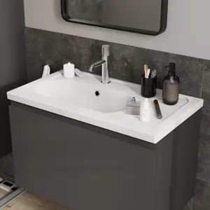 GoodHome Levanna Gloss White Rectangular Vanity Basin (W)80.6cm