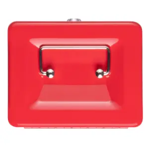 Hardys Metal Cash Box Money Bank Deposit Steel Tin Security Safe Petty Key Lockable - 6" Red