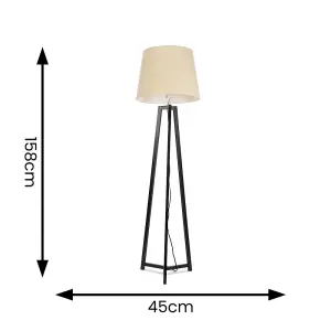 ValueLights Lottie Black Wood Tripod Floor Lamp with Beige Tapered Shade - LED Bulb Included