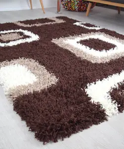 Brown Boxed Thick Shaggy Rug - California