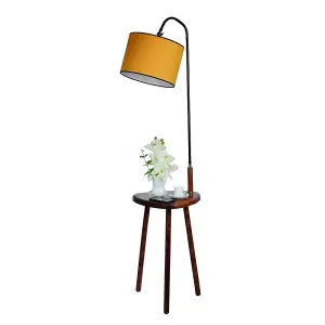 Luminosa Model 3 Deco Mustard Wooden Floor Lamp with table