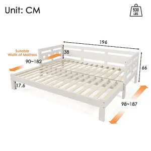 Daybed Cabin Bed Wooden 3FT Single Sofa Guest Bed, Pull out Trundle Wooden Bed Heart for Living Room and Bedroom