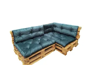 Garden Outdoor Pallet Sofa Cushions EURO Corner 1.2x2m Teal Green Velvet Tufted