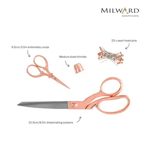 Set: Dressmaking (21.5cm) and Embroidery (9.5cm), Thimble & Pins: Rose Gold